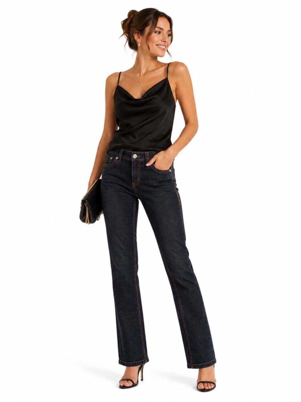 Seven 7 Women's Dark Wash Mid Rise Stretch Blue Denim Skinny Jeans Waist…